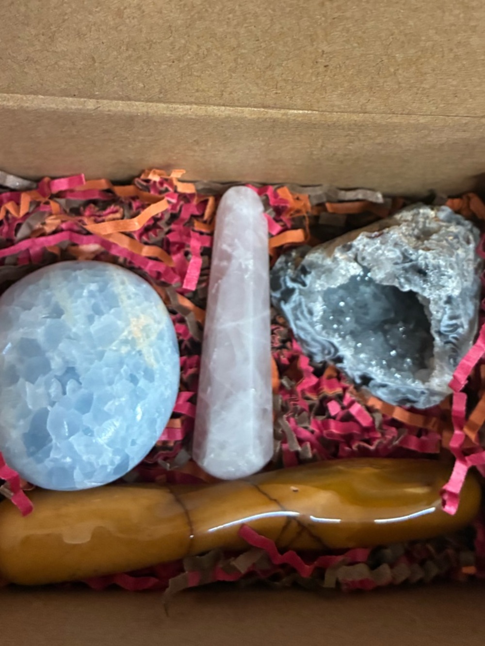 🔮 4 Piece Healing Crystal Gift Box - Mookite, Rose Quartz, Geode, Calcite 🎁